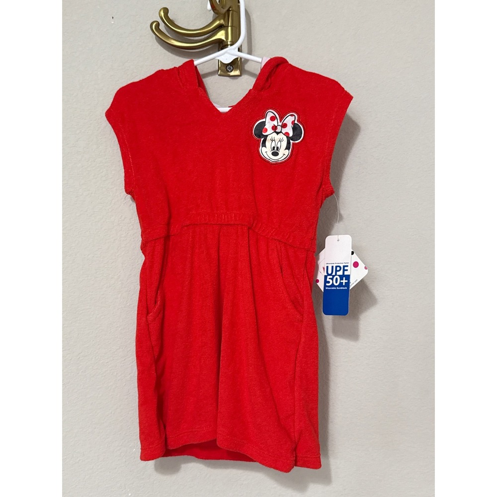Disney Minnie Mouse Swim Cover-Up Toddler 3T Red Terry Hooded Dress UPF 50+